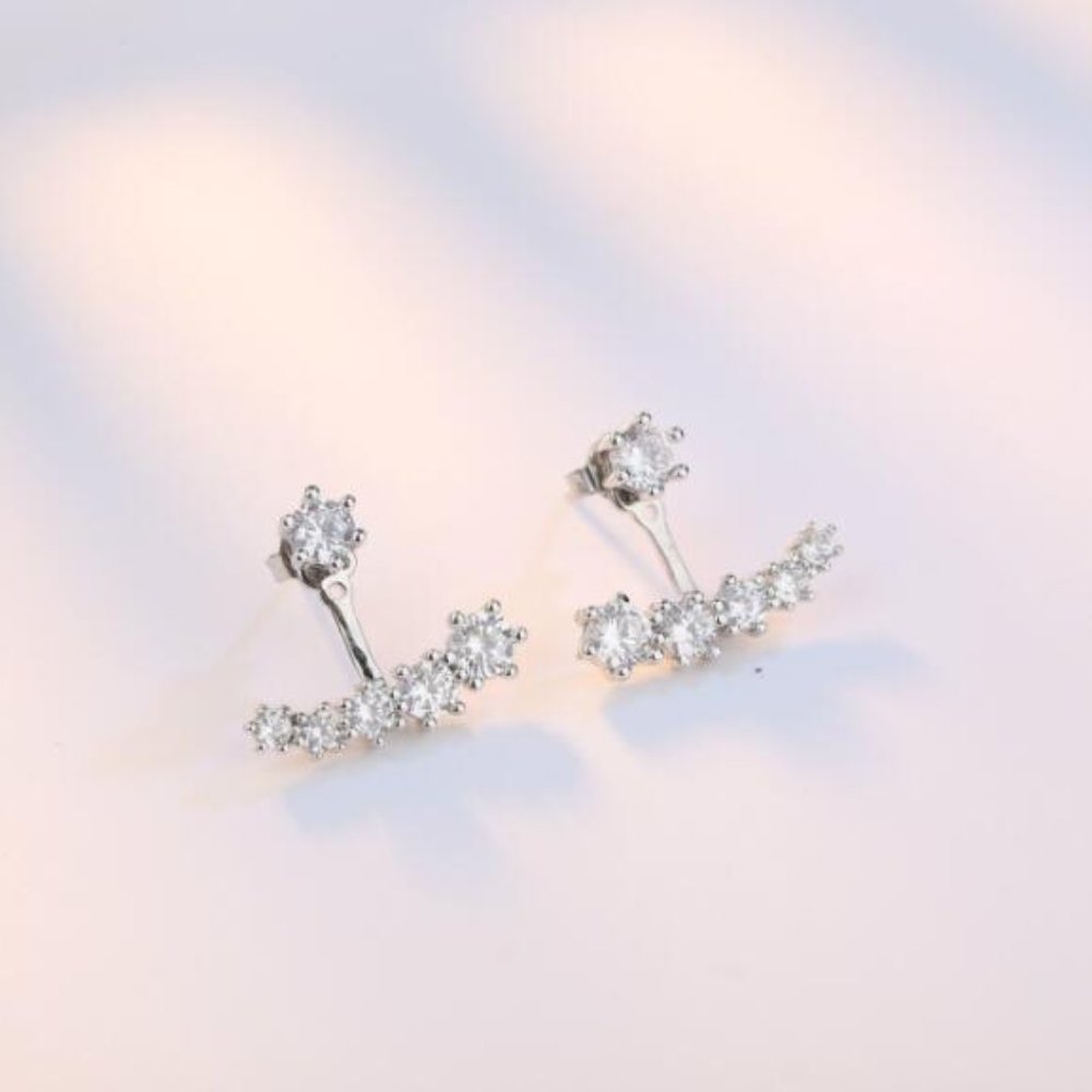 Silver Front Back Double Sided Cubic Zircon Stud Earrings - Picture 6 of 6
